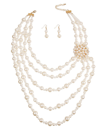 Timeless Grace: Cream Pearl Brooch Necklace Set