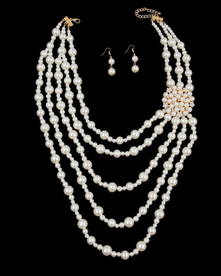 Timeless Grace: Cream Pearl Brooch Necklace Set