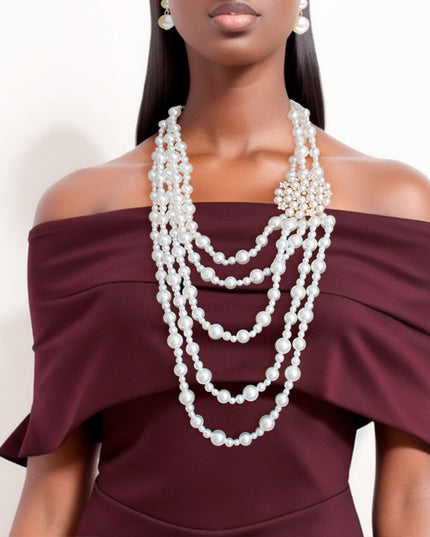 Timeless Grace: Cream Pearl Brooch Necklace Set