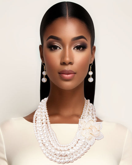 Pearl and Flower Necklace Set