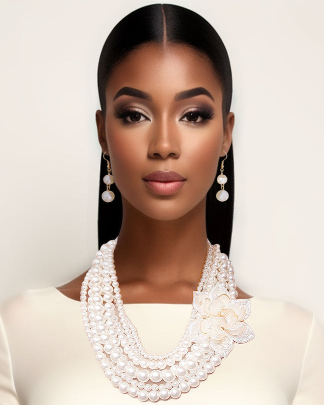 Pearl and Flower Necklace Set