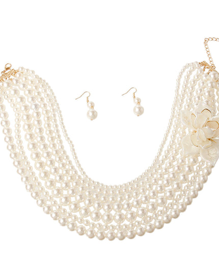 Pearl and Flower Necklace Set