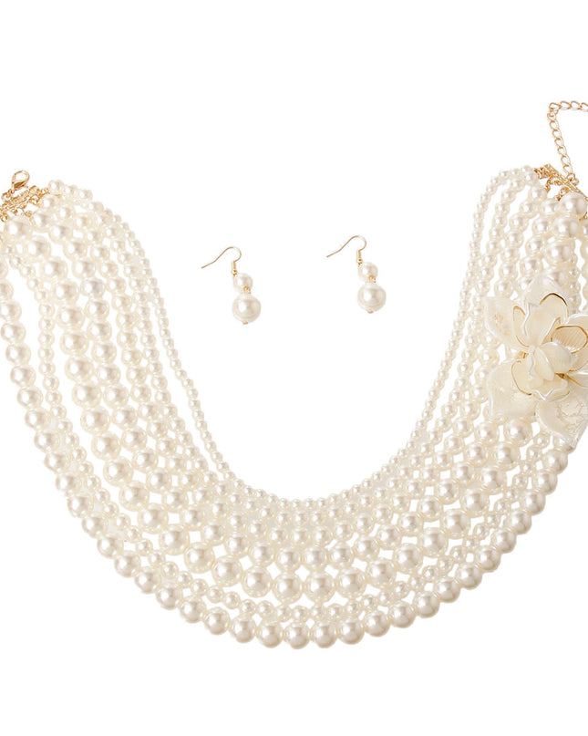 Pearl and Flower Necklace Set