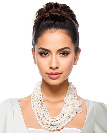 Pearl and Flower Necklace Set
