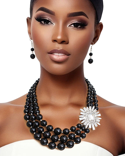 Pearl Necklace Black Vintage Stone Set for Women