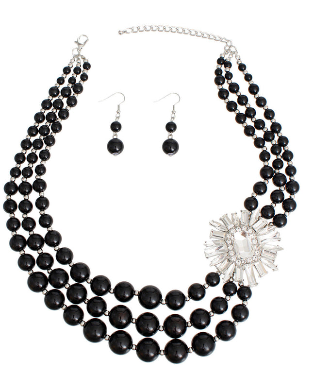 Pearl Necklace Black Vintage Stone Set for Women