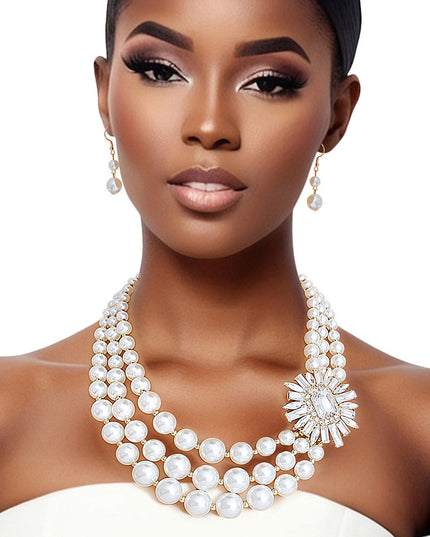 Pearl Necklace Cream Vintage Stone Set for Women