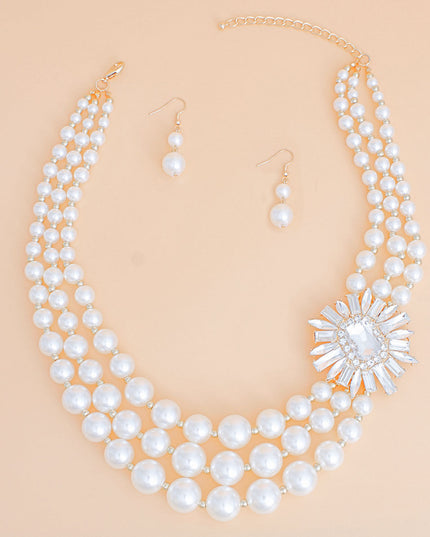 Pearl Necklace Cream Vintage Stone Set for Women