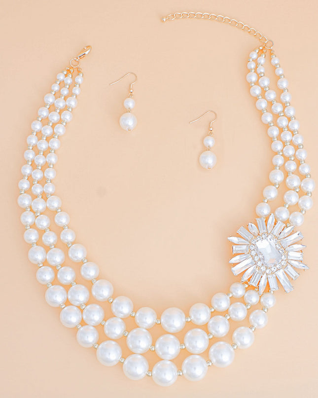 Pearl Necklace Cream Vintage Stone Set for Women