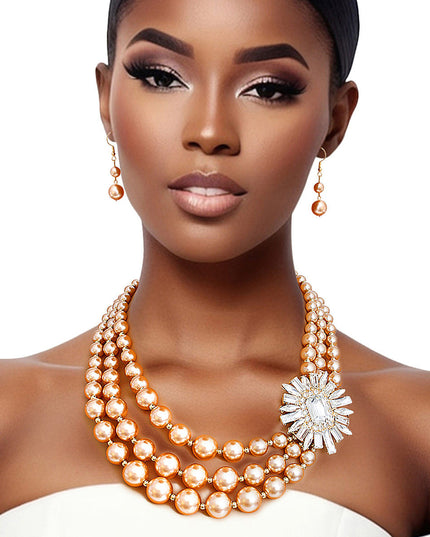 Pearl Necklace Gold Vintage Stone Set for Women