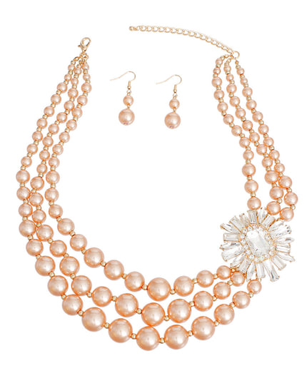 Pearl Necklace Gold Vintage Stone Set for Women