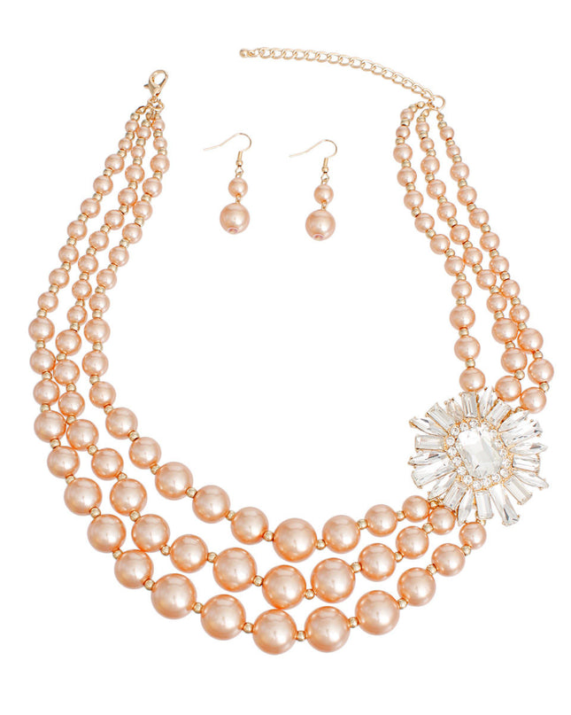 Pearl Necklace Gold Vintage Stone Set for Women