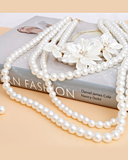 Pearl Necklace Cream Flower 4 Strand Set for Women
