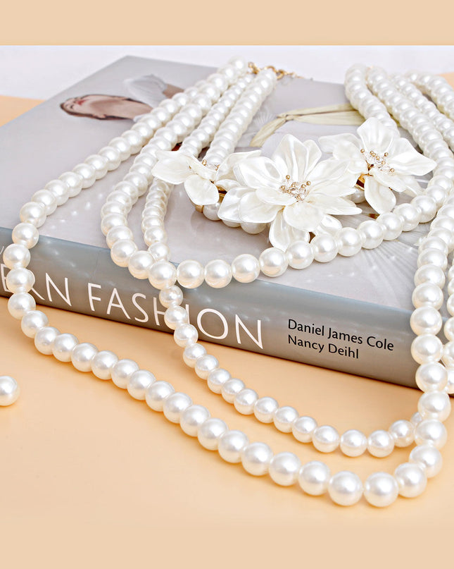 Pearl Necklace Cream Flower 4 Strand Set for Women