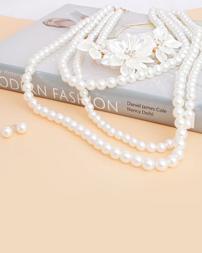 Pearl Necklace Cream Flower 4 Strand Set for Women