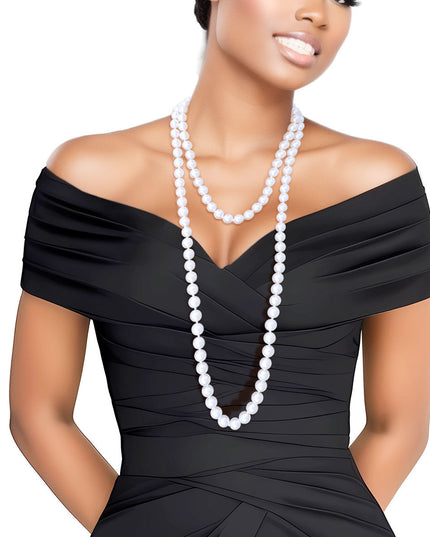 Necklace White Glass 12mm Pearls for Women