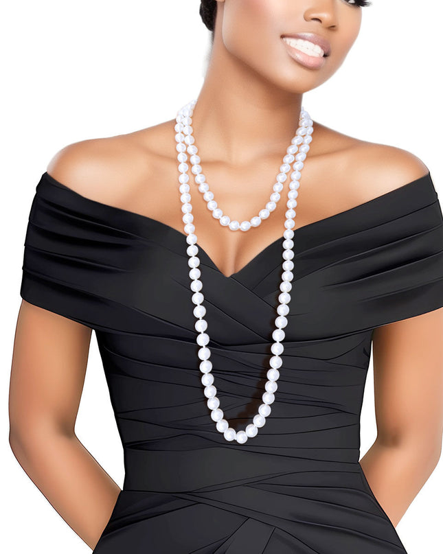 Necklace White Glass 12mm Pearls for Women