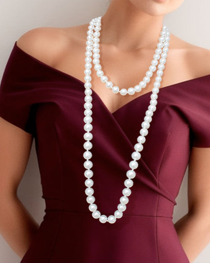 Necklace White Glass 12mm Pearls for Women