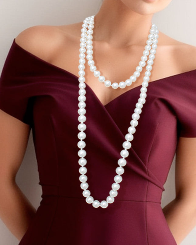 Necklace White Glass 12mm Pearls for Women