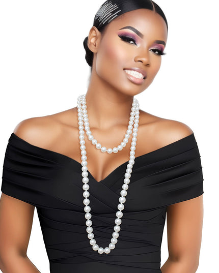 Necklace White Glass 12mm Pearls for Women