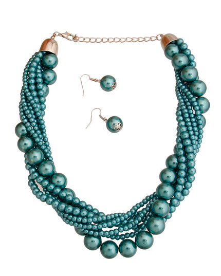 Teal Pearl Twisted Strand Set
