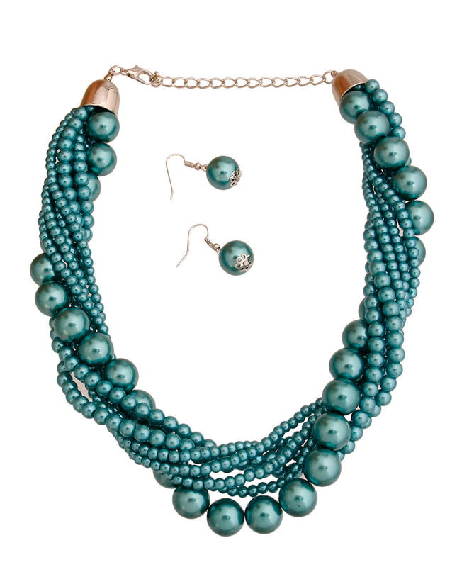 Teal Pearl Twisted Strand Set