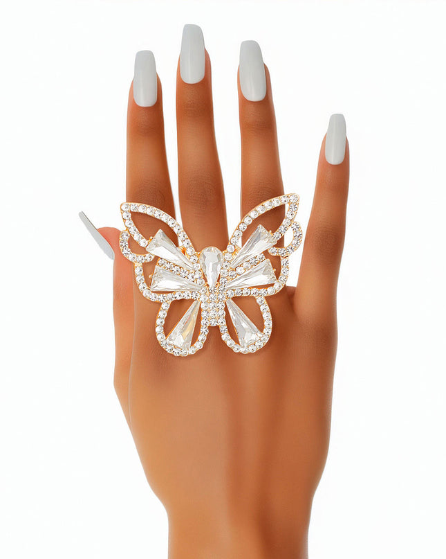 Ring Gold Butterfly Crystal Stretch for Women