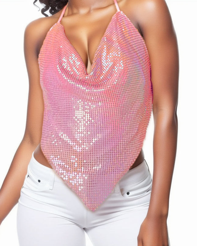Halter Top Dark Pink Metal Mesh for Women