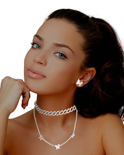 Silver Rhinestone Butterfly Station 2Pc Set