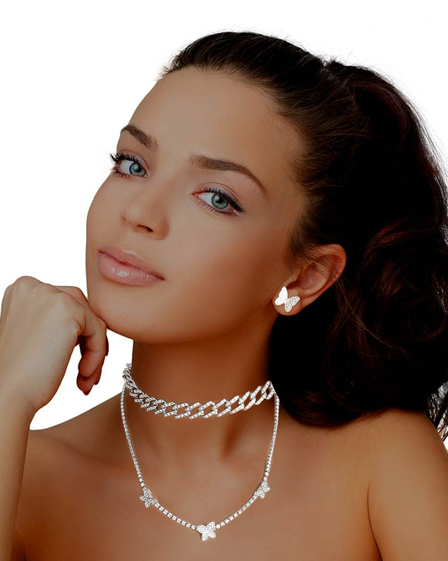 Silver Rhinestone Butterfly Station 2Pc Set