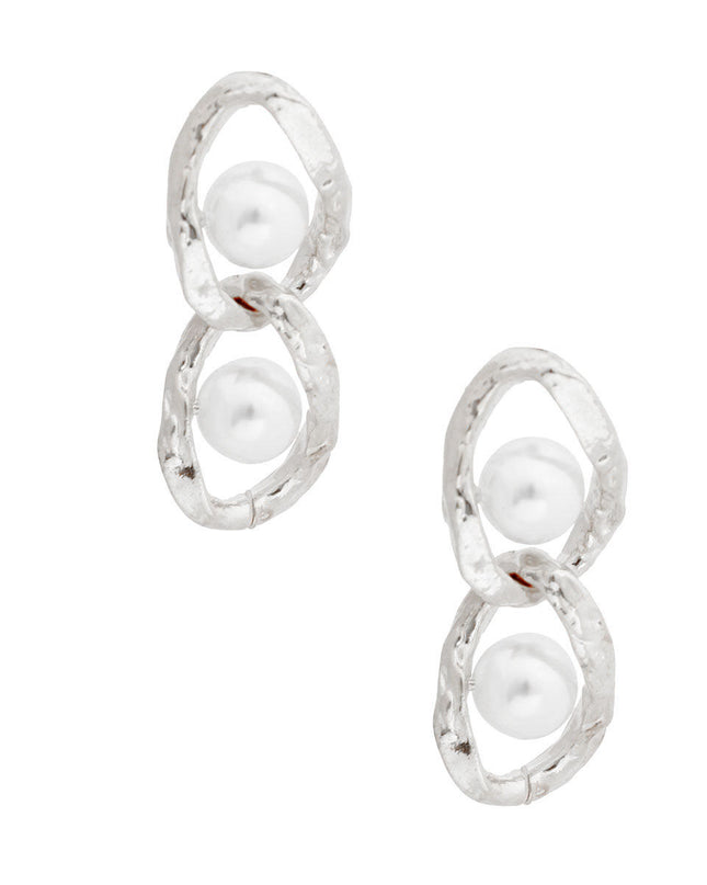Silver Link Pearl Earrings