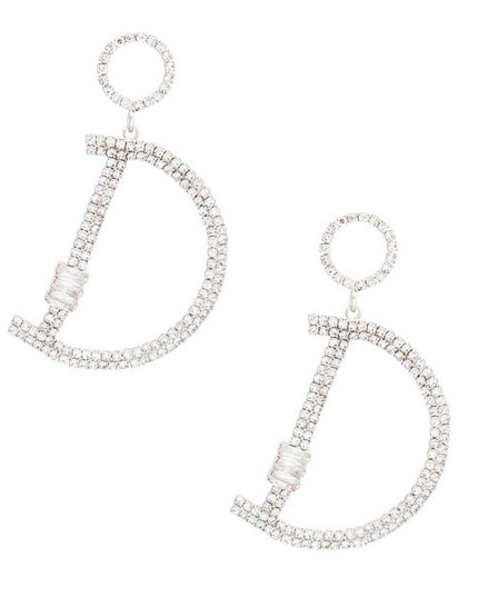 Silver Pave D Drop Earrings