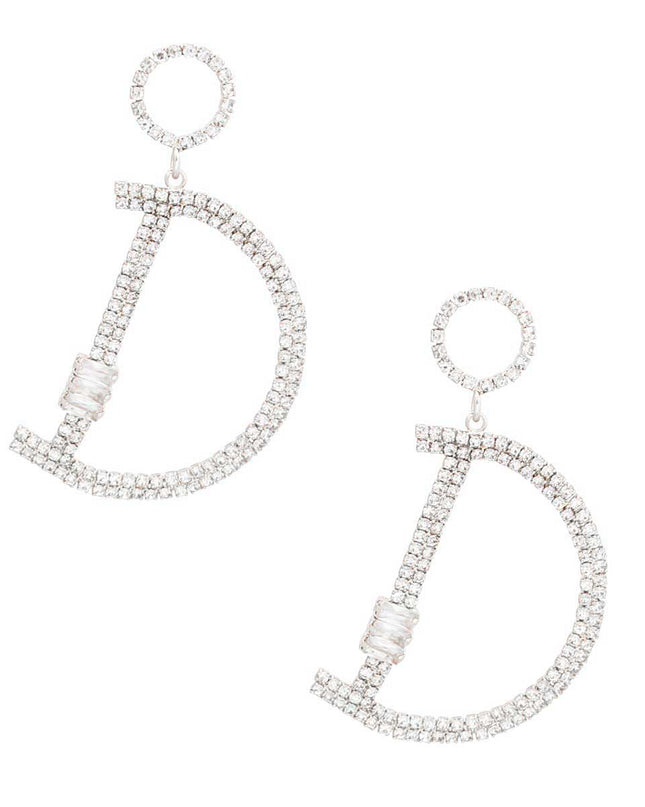Silver Pave D Drop Earrings