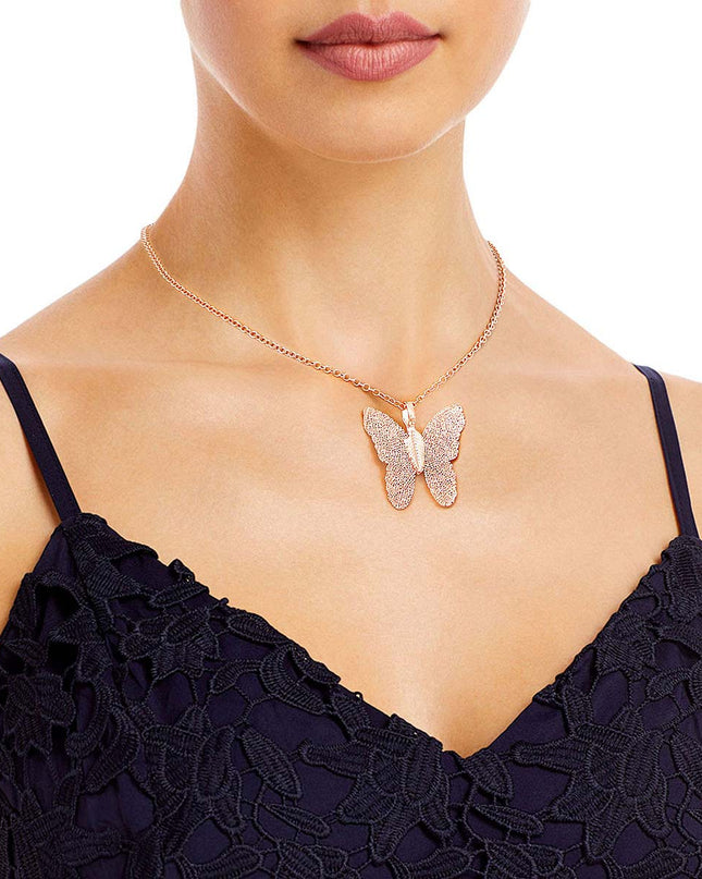 Rose Gold Dipped Real Leaf Butterfly Necklace