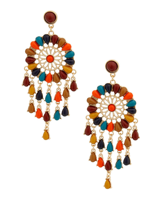 Multi Color Bead Dream Catcher Earrings