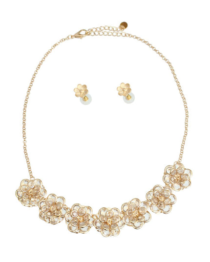 Gold Glass 3D Flower Collar Set