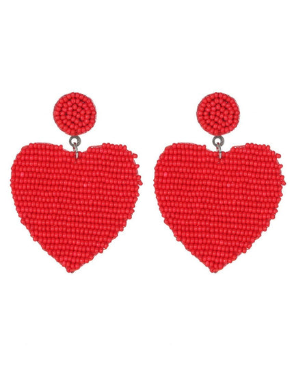 Red Seed Bead Heart Earrings