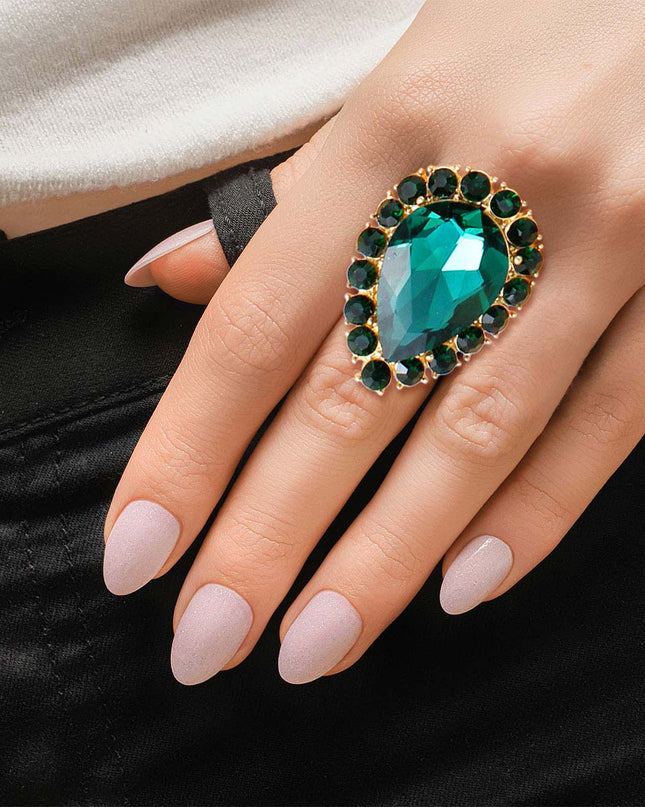 Green Teardrop Cocktail Ring
