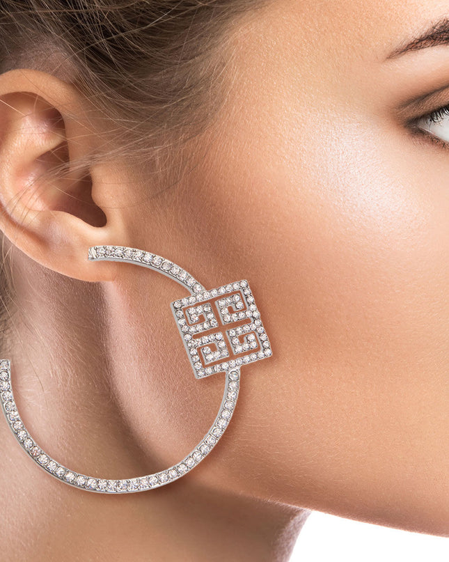 Shimmering Elegance: Silver Rhinestone Hoops