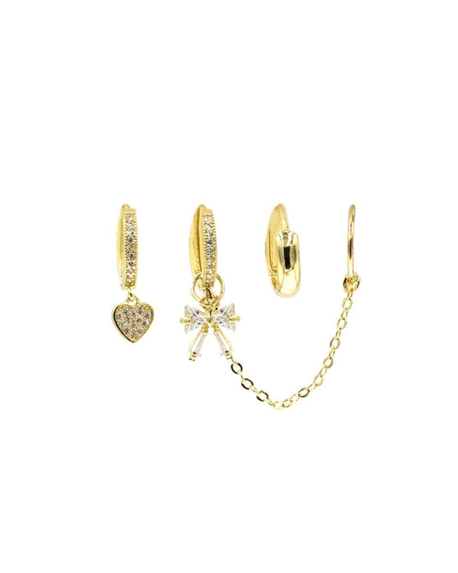CZ Pave Huggie Hoop Bow Ear Cuff Set