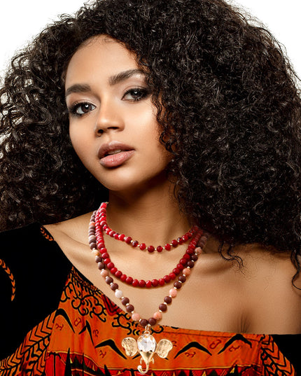 Wine Layered Glass Bead Elephant Set