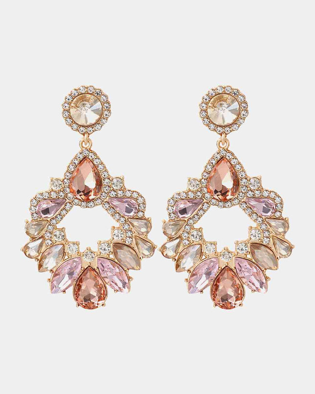 Zinc Alloy Frame Glass Stone Dangle Earrings