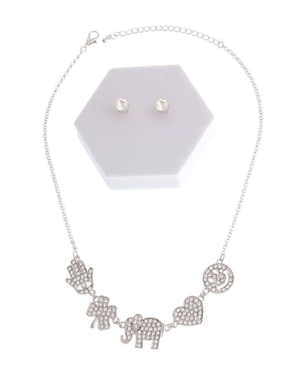 Silver Rhinestone Lucky Charm Set