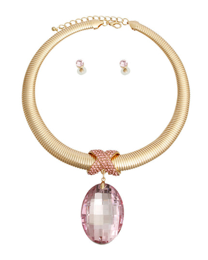 Pink Oval Omega Chain Set