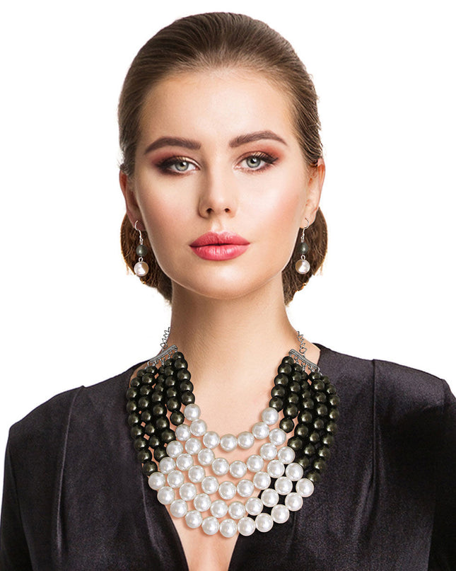 Olive and Cream Pearl 5 Row Necklace