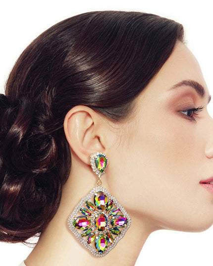 Pink Green Glass Crystal Diamond Earrings