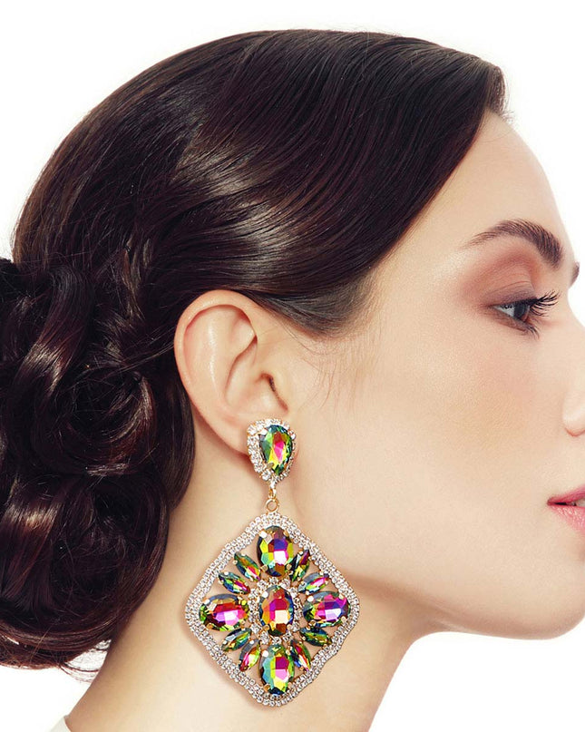 Pink Green Glass Crystal Diamond Earrings