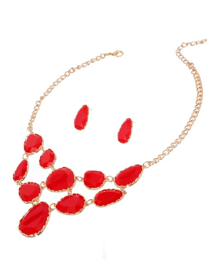 Red Short Necklace Irregular Resin Teardrop inset