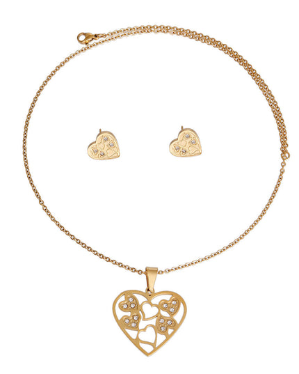 Gold Stainless Steel Filigree Heart Necklace
