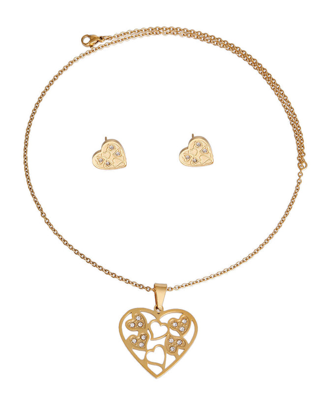 Gold Stainless Steel Filigree Heart Necklace